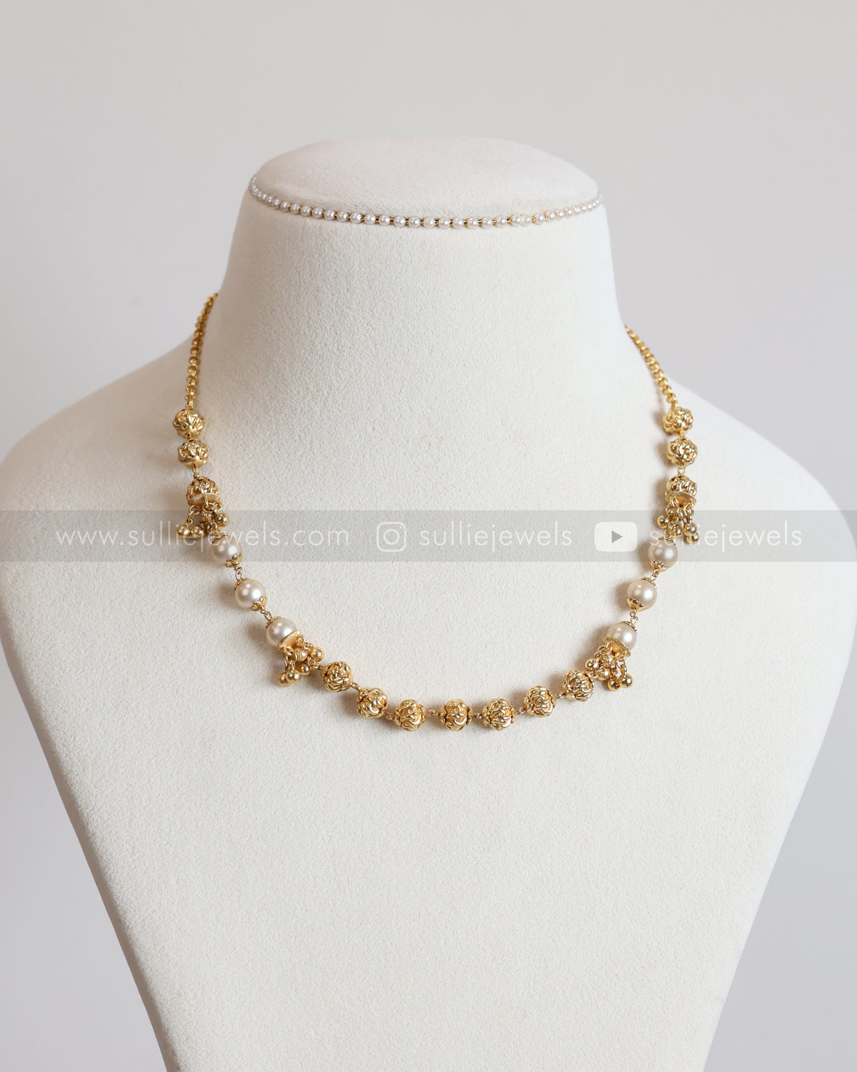 3971 - Pearl & Gold Beads  Designer Chain Necklace