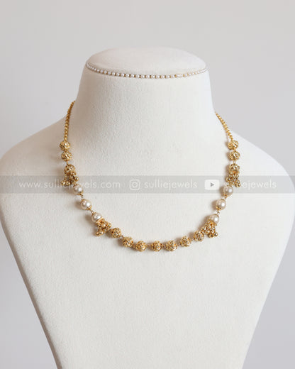 3971 - Pearl & Gold Beads  Designer Chain Necklace