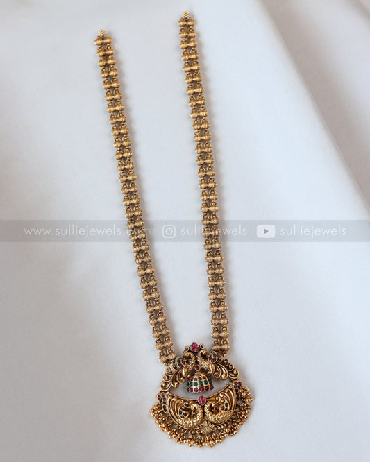 7181 - Peacock Pendant Long Chain / Haram with Jhumka