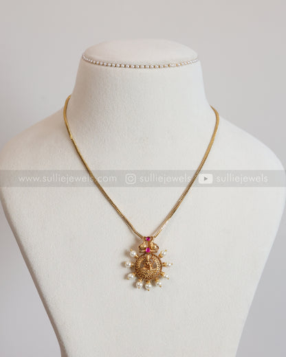 6074 - Lakshmi Chakra Pearl Snake Chain Pendant with Stud