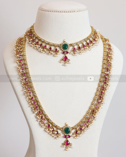 Premium Emerald Centre Stone Ruby Guttapusalu Bridal Combo ( 3 piece )