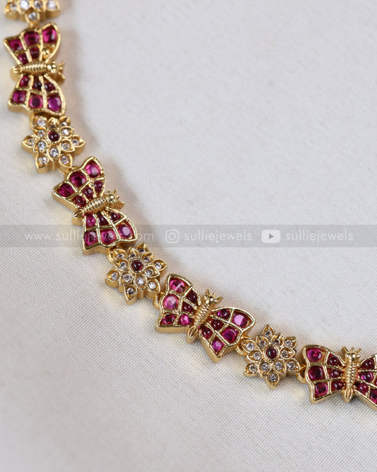 3858 - Ruby AD Floral Butterfly Necklace with Stud