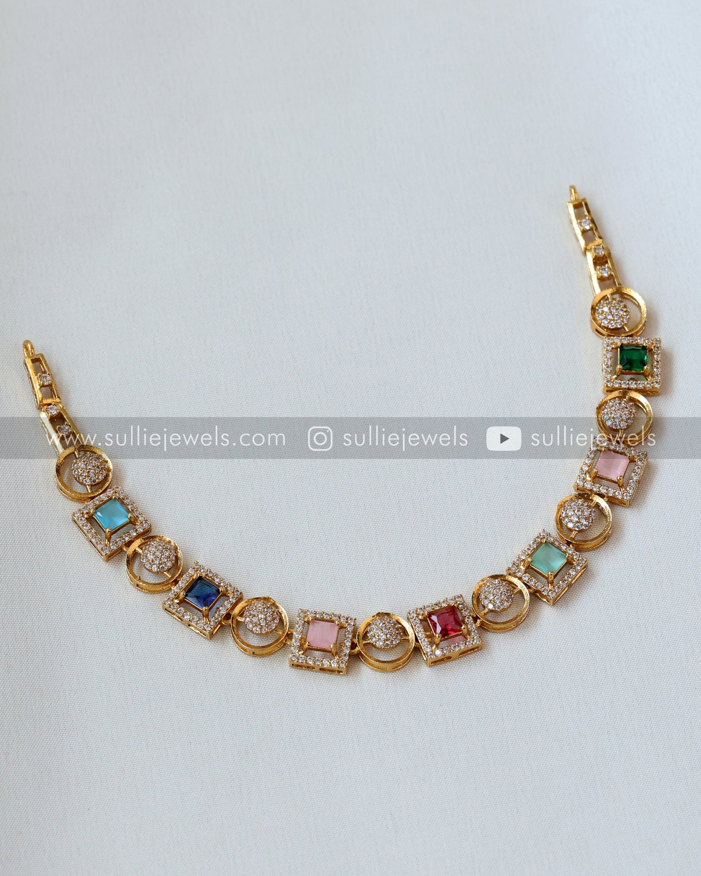 Multicolour Square Necklace with Earrings
