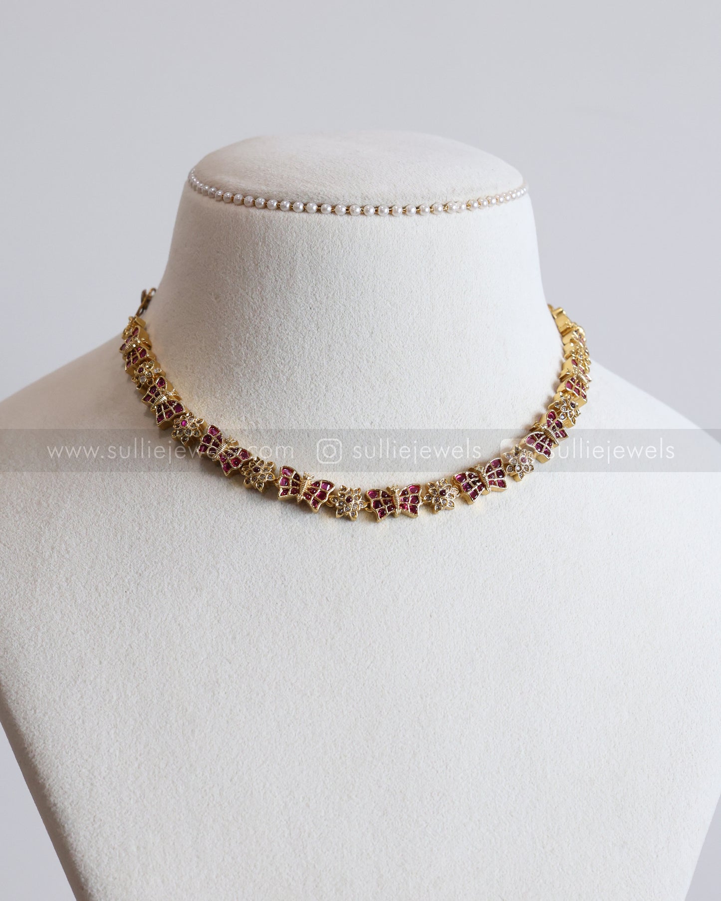 3858 - Ruby AD Floral Butterfly Necklace with Stud