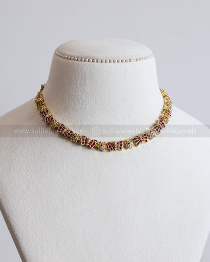 3858 - Ruby AD Floral Butterfly Necklace with Stud