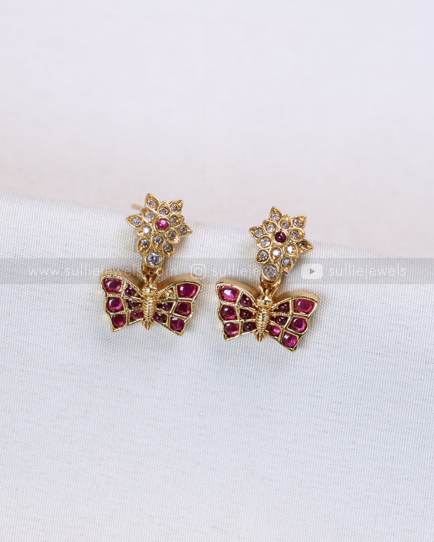 3858 - Ruby AD Floral Butterfly Necklace with Stud