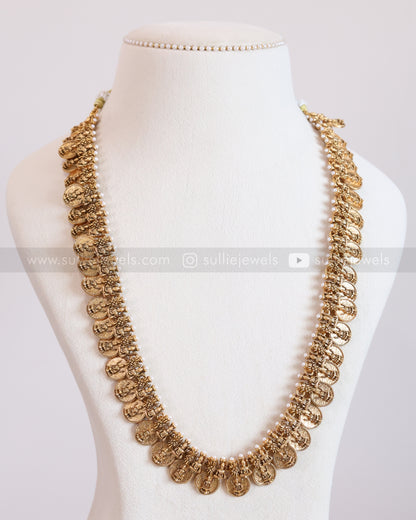 7180 - Sullie Basic - Lakshmi Gold Coin Pearl Long Chain with Stud