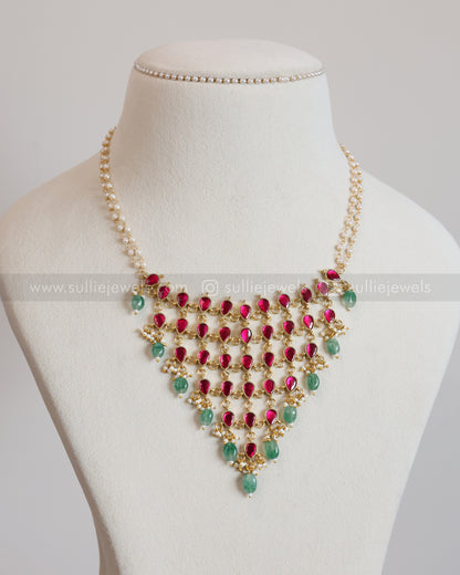 3967 - Jadau Kemp Premium Layered Choker with Mint Beads