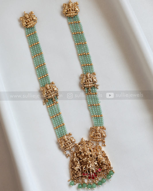 Sullie Basic - Lakshmi Gold & Mint Beads Long Chain / Haaram with Jhumka
