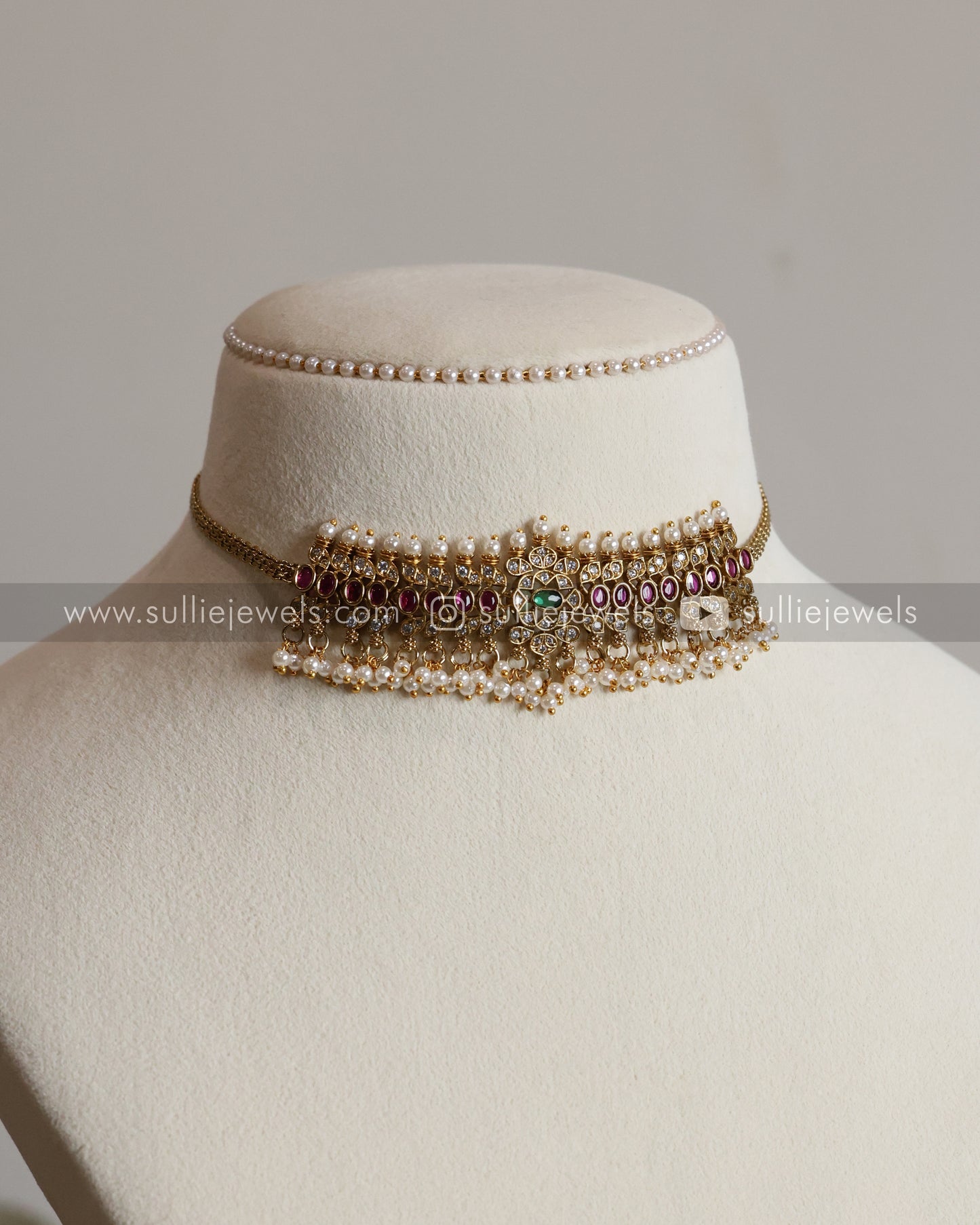 Designer Stone Guttapusalu Choker with Earring
