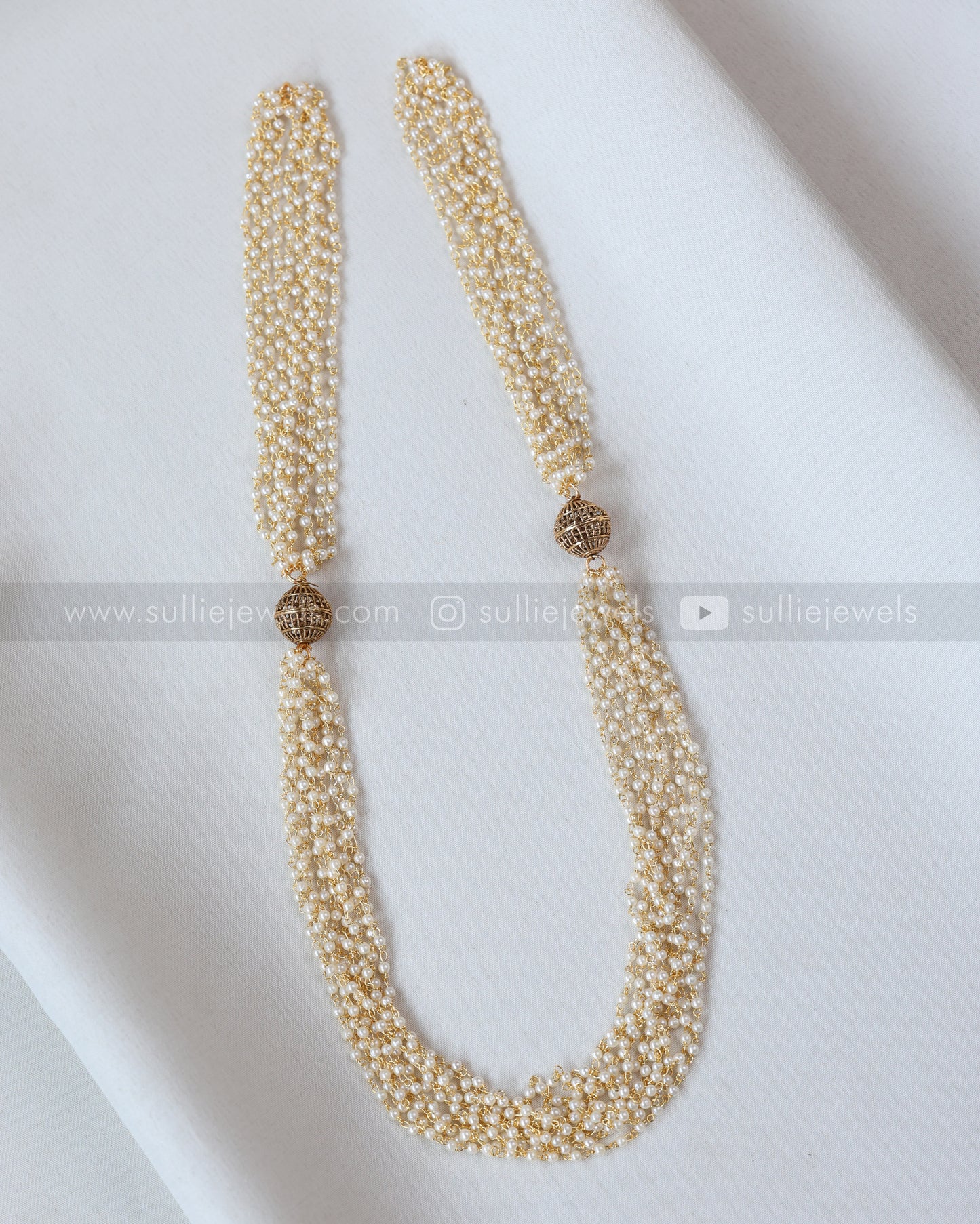 7182 - Sullie Basic - Golden Sphere Multi-Layered Pearl Chain with Stud