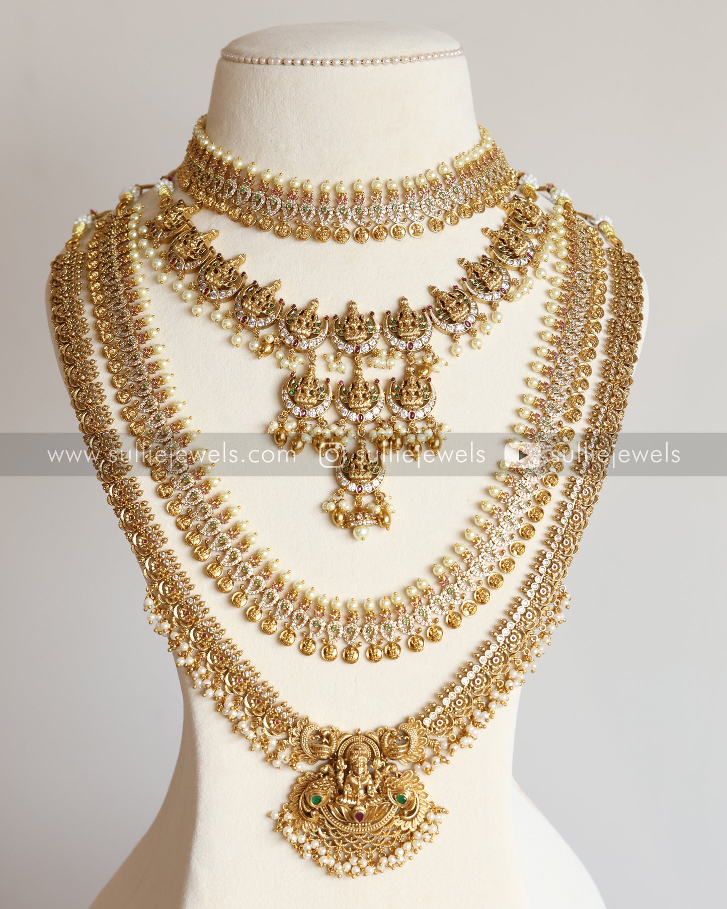 Lakshmi Gold Pearl & Coin Stone Bridal Combo ( 6 piece )
