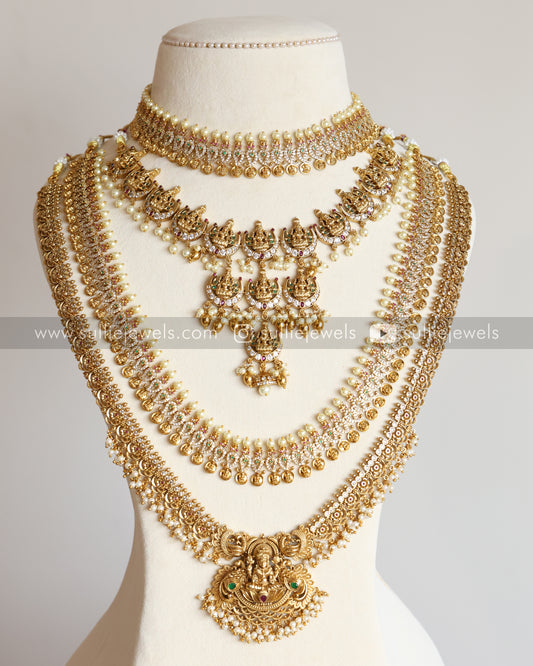 Lakshmi Gold Pearl & Coin Stone Bridal Combo ( 6 piece )