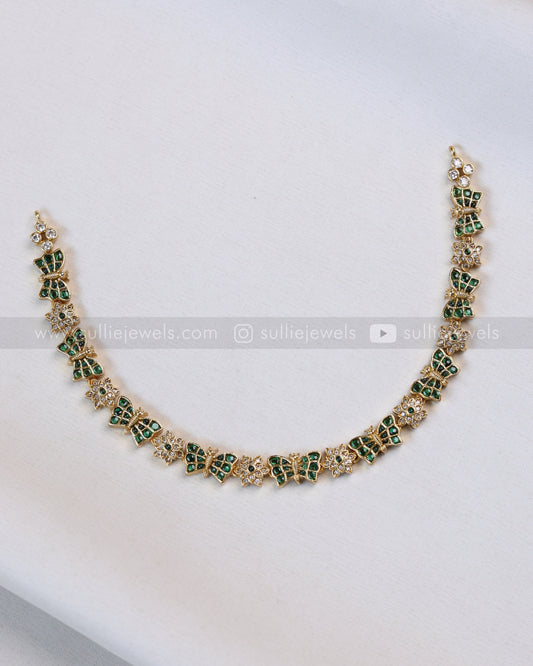 3859 - Green AD Floral Butterfly Necklace with Stud