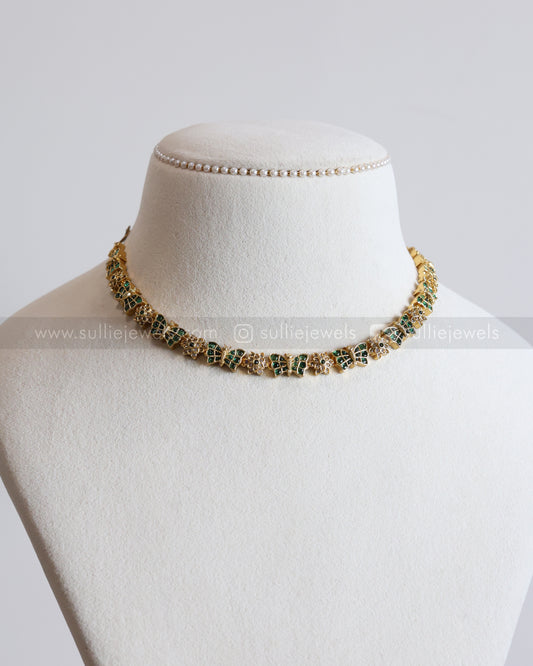 3859 - Green AD Floral Butterfly Necklace with Stud