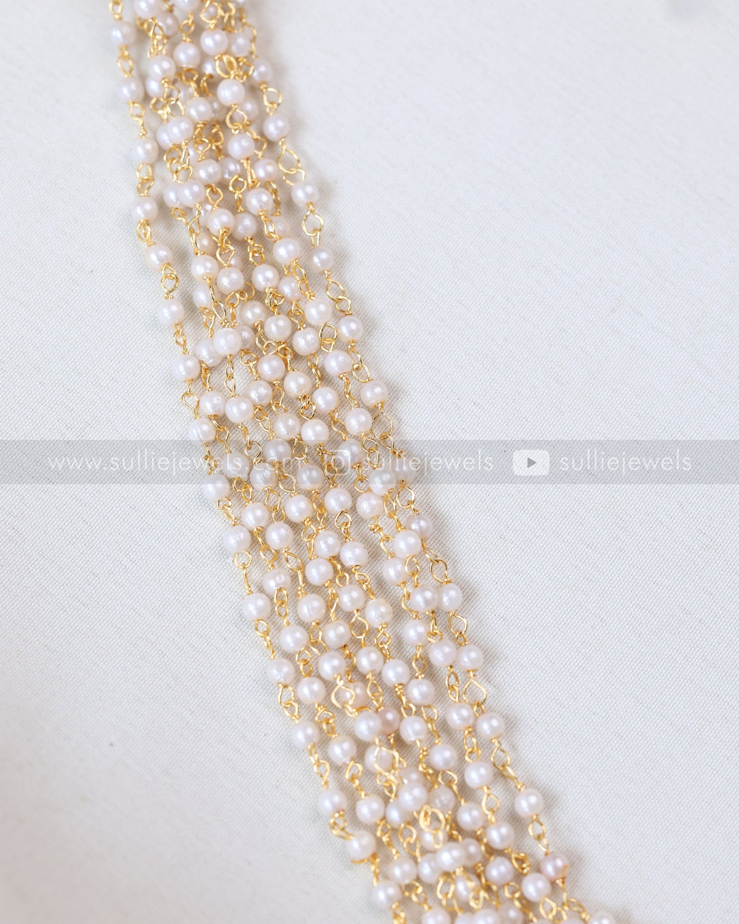 7183 - Sullie Basic - Multi-Layered Pearl Chain with Gold End Caps