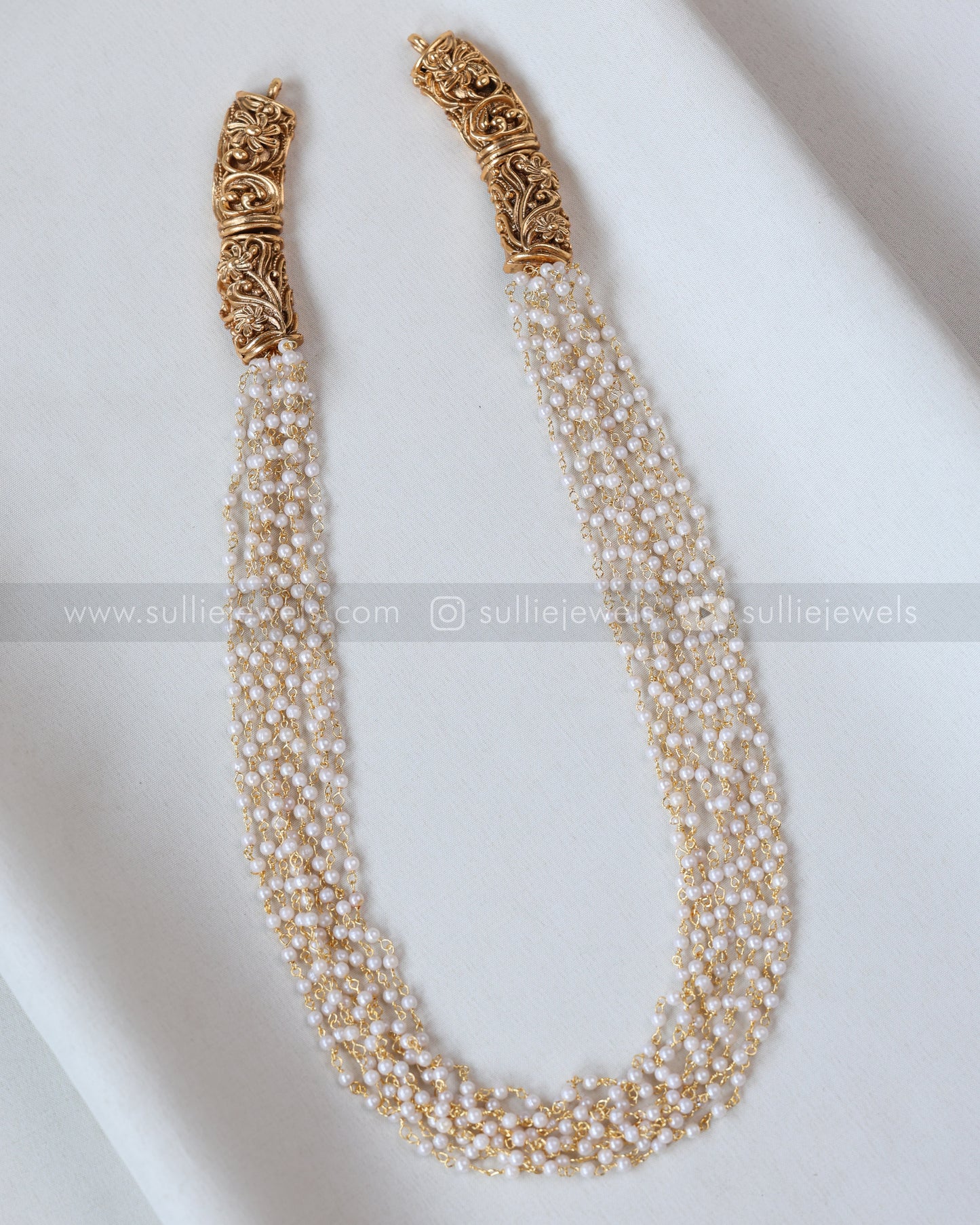 7183 - Sullie Basic - Multi-Layered Pearl Chain with Gold End Caps