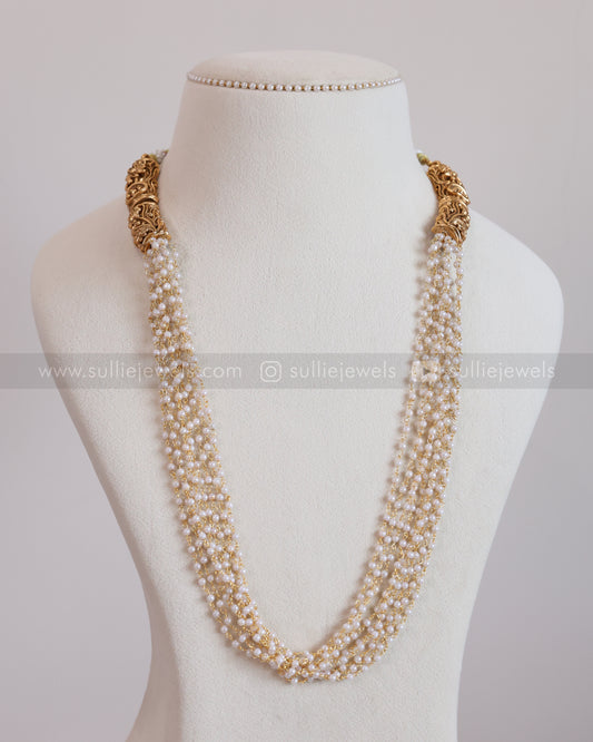 7183 - Sullie Basic - Multi-Layered Pearl Chain with Gold End Caps
