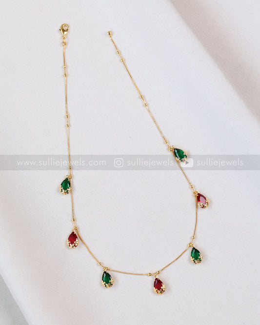3865 - Diamond Ruby Green Raindrop Charm Necklace