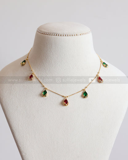 3865 - Diamond Ruby Green Raindrop Charm Necklace