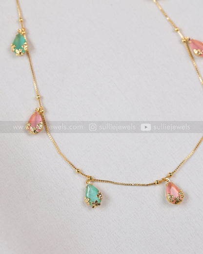 3866 - Diamond Pastel Colour Raindrop Charm Necklace