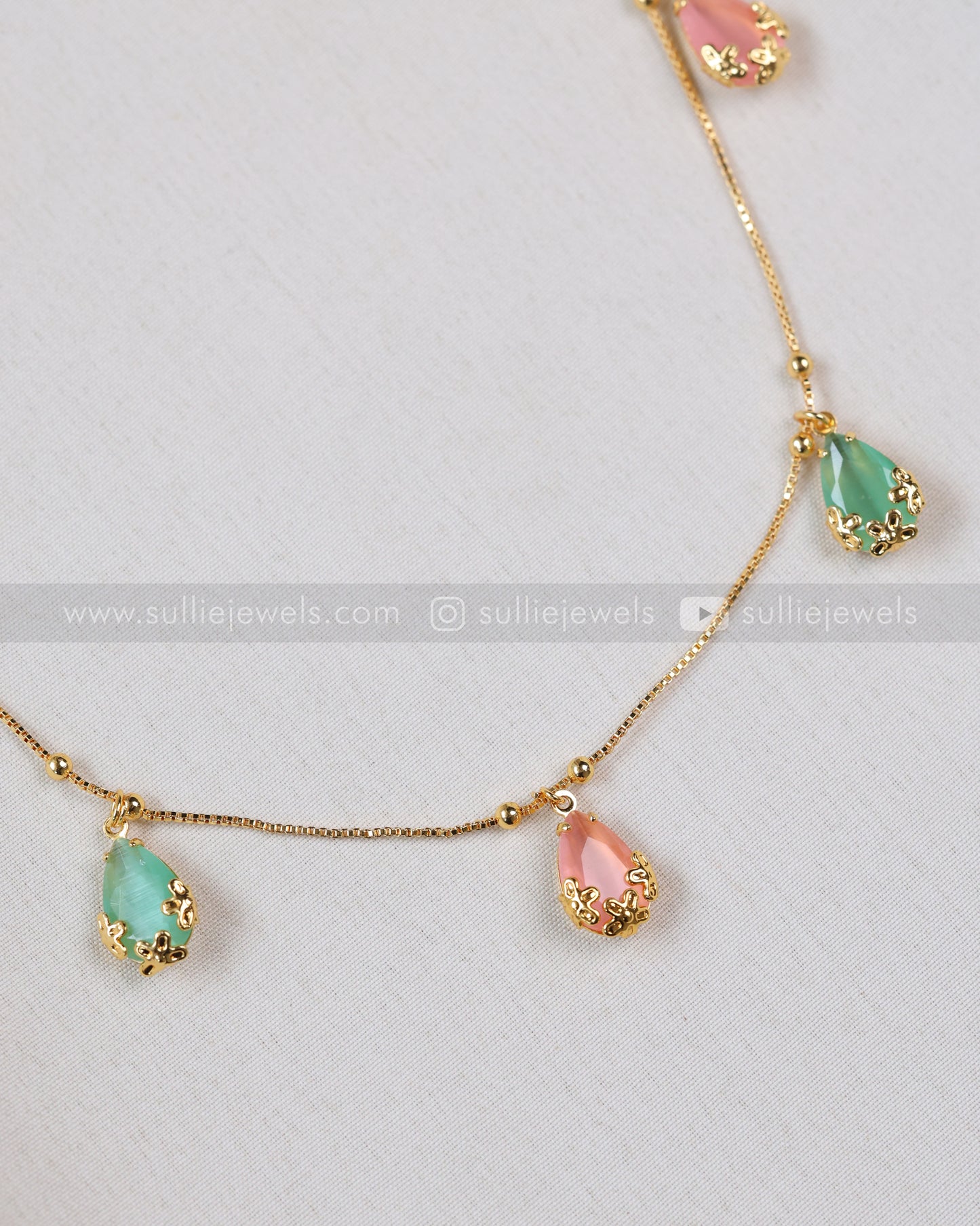 3866 - Diamond Pastel Colour Raindrop Charm Necklace