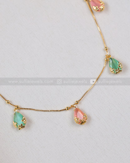 3866 - Diamond Pastel Colour Raindrop Charm Necklace