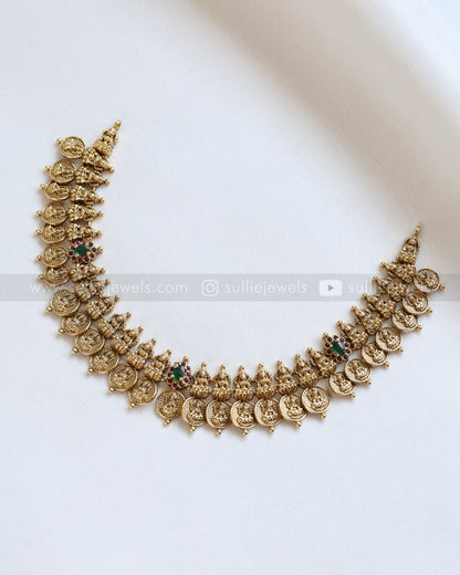 Detailed Lakshmi Coin Necklace / Kaashu Maala with Earring
