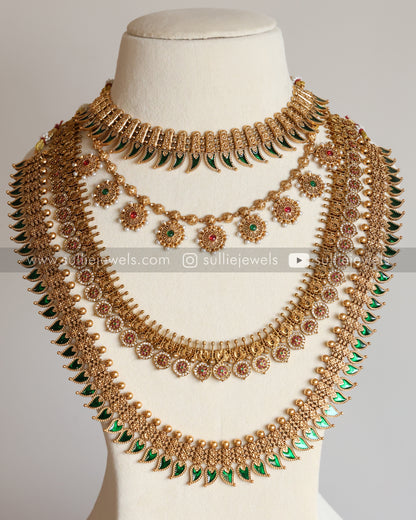 Sullie Basic - Multi Stone Gold Green Palakka Bridal combo ( 8 piece )