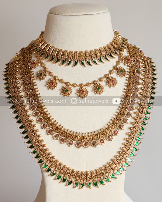 Sullie Basic - Multi Stone Gold Green Palakka Bridal combo ( 8 piece )