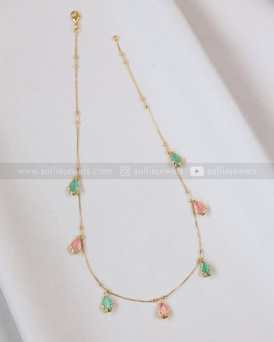 3866 - Diamond Pastel Colour Raindrop Charm Necklace