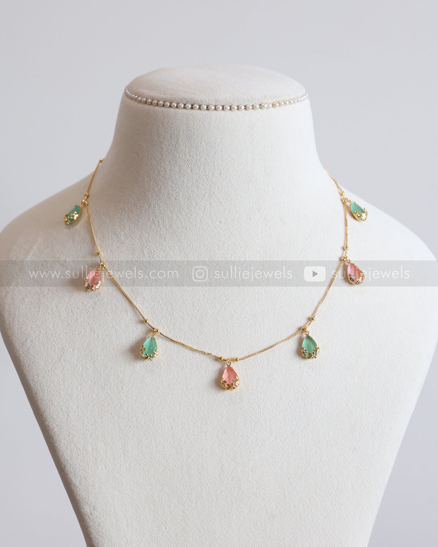 3866 - Diamond Pastel Colour Raindrop Charm Necklace