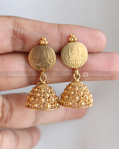 7184 - Sullie Basic Red And Green Round Lakshmi Coin Longchain with Jhumka