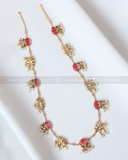 7185 - Sullie Basic - Pink & Gold Lotus Pearl Long Chain with Stud