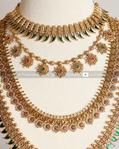Sullie Basic - Multi Stone Gold Green Palakka Bridal combo ( 8 piece )