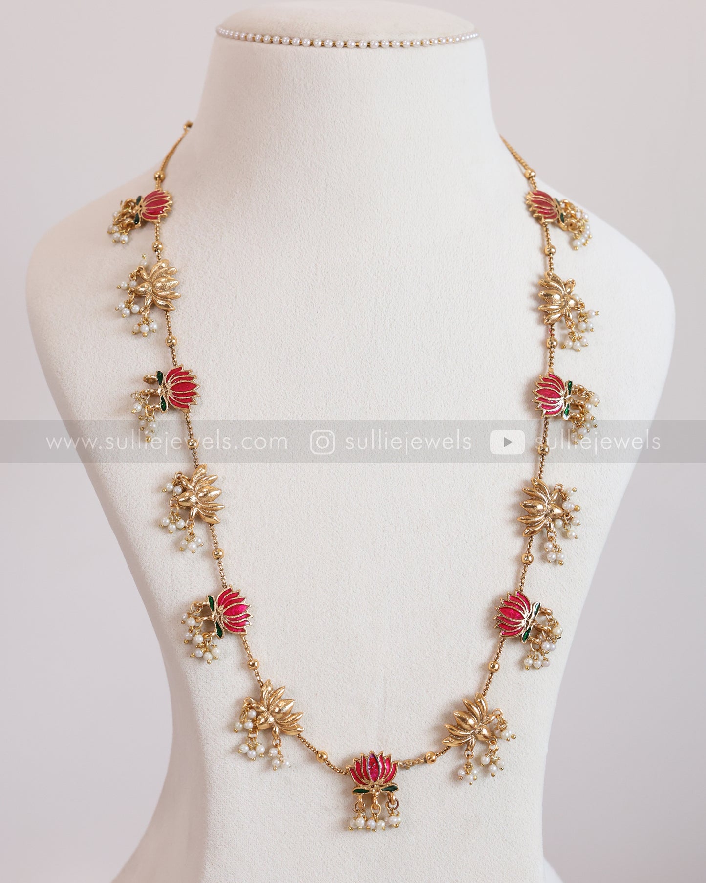 7185 - Sullie Basic - Pink & Gold Lotus Pearl Long Chain with Stud