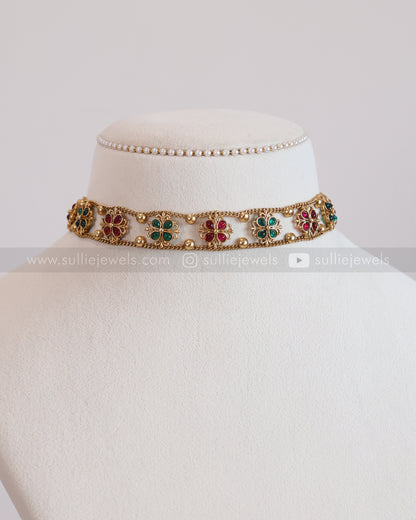 2146 - Sullie Basic Multicolour Flower Choker with Stud