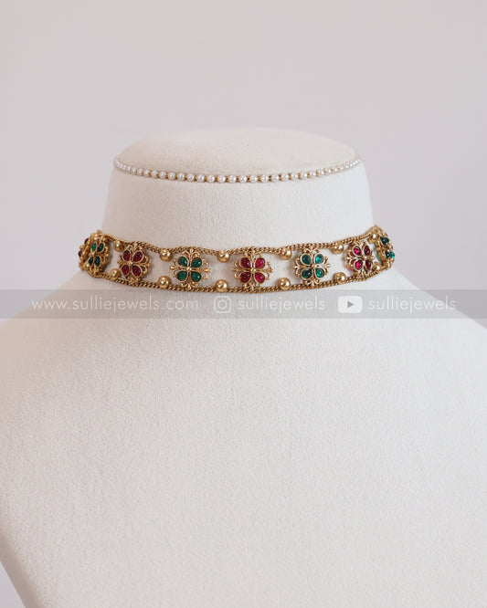 2146 - Sullie Basic Multicolour Flower Choker with Stud