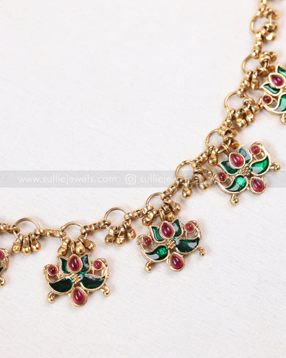 3838 - Ruby & Green Minimal Interlock Lotus Necklace with Stud