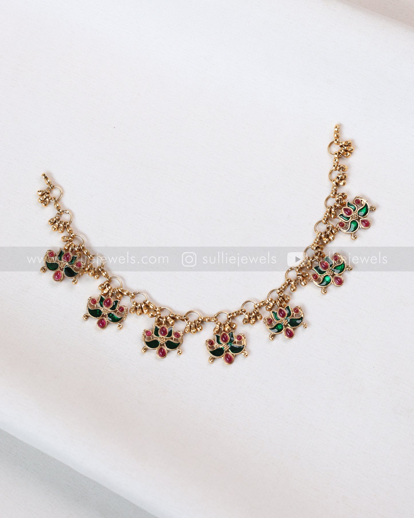 3838 - Ruby & Green Minimal Interlock Lotus Necklace with Stud