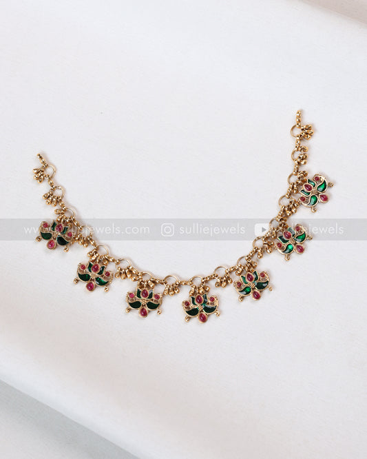 3838 - Ruby & Green Minimal Interlock Lotus Necklace with Stud