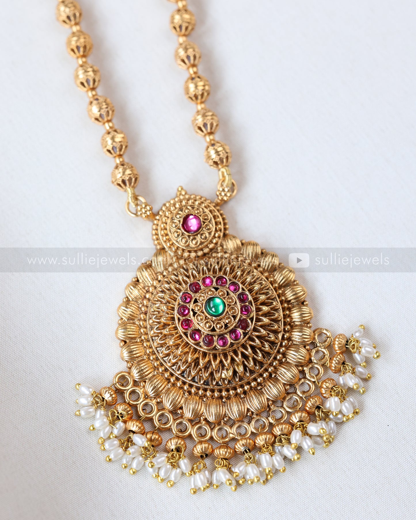 6045 - Sullie Basic - Floral Gold & Pearl Pendant Set with Jhumka