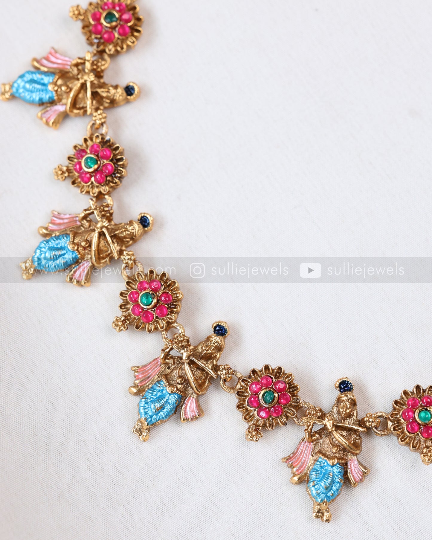 3843 - Sullie Basic - Floral Meenakari Lord Krishna Necklace with Stud