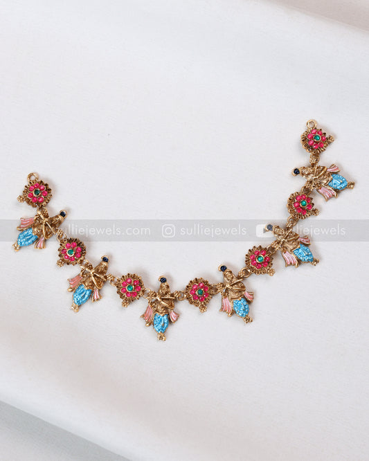 3843 - Sullie Basic - Floral Meenakari Lord Krishna Necklace with Stud