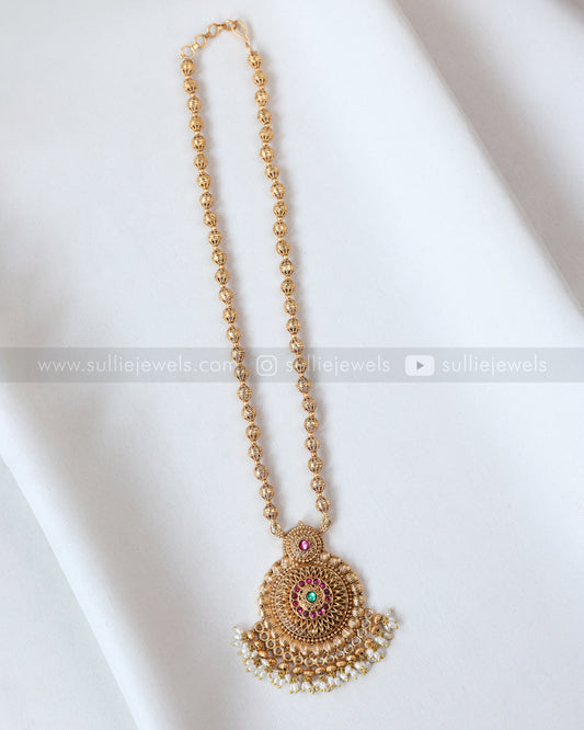6045 - Sullie Basic - Floral Gold & Pearl Pendant Set with Jhumka