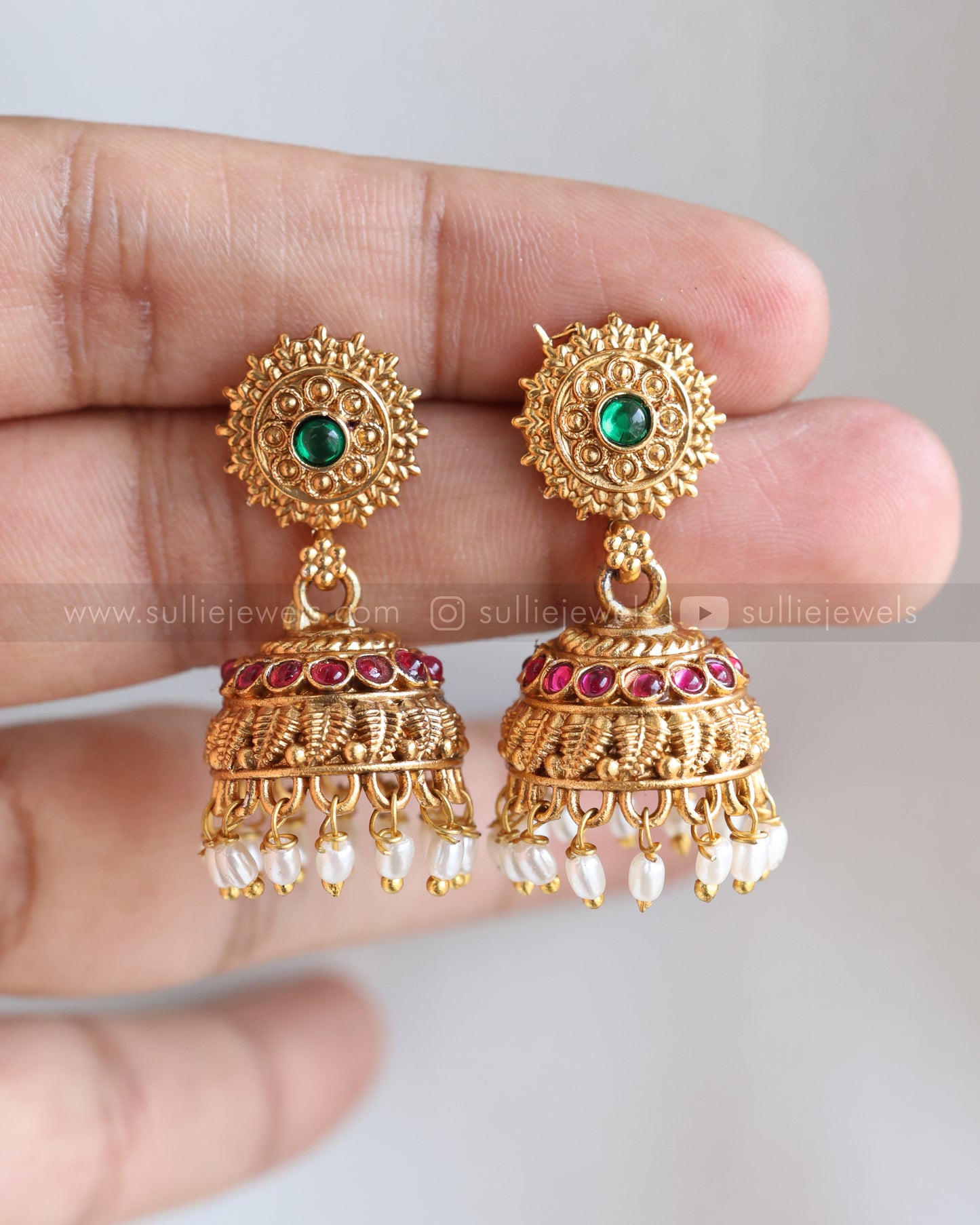 6045 - Sullie Basic - Floral Gold & Pearl Pendant Set with Jhumka