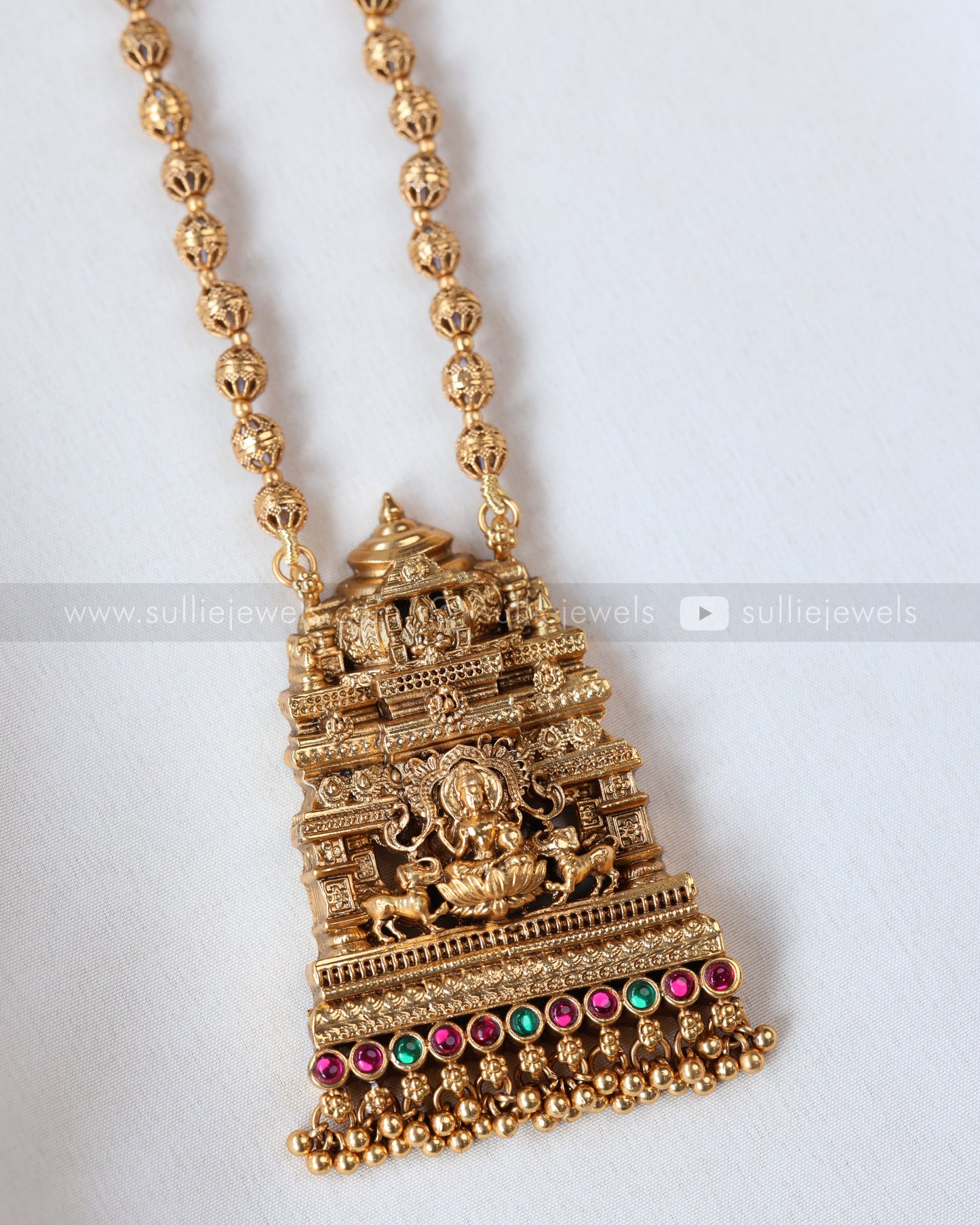 6039 - Sullie Basic Temple Design Lakshmi Pendant Ball Chain with Earring