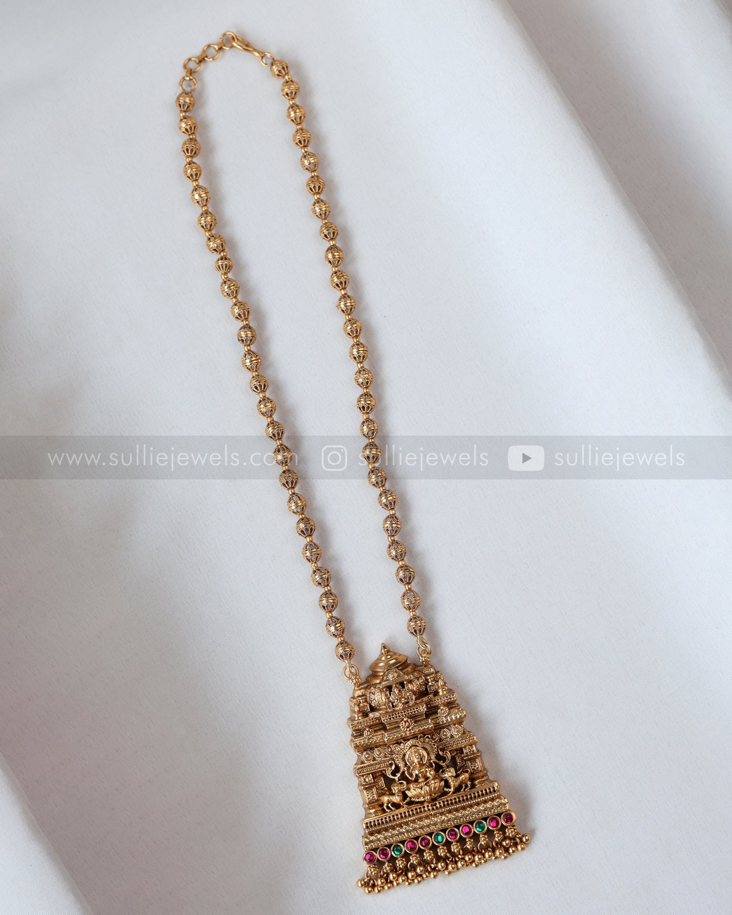 6039 - Sullie Basic Temple Design Lakshmi Pendant Ball Chain with Earring