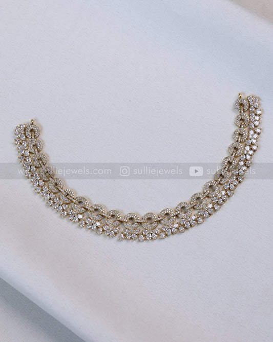 3862 - Diamond Lookalike Round Interlock Necklace with Earring