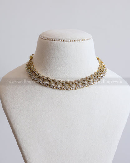 3862 - Diamond Lookalike Round Interlock Necklace with Earring